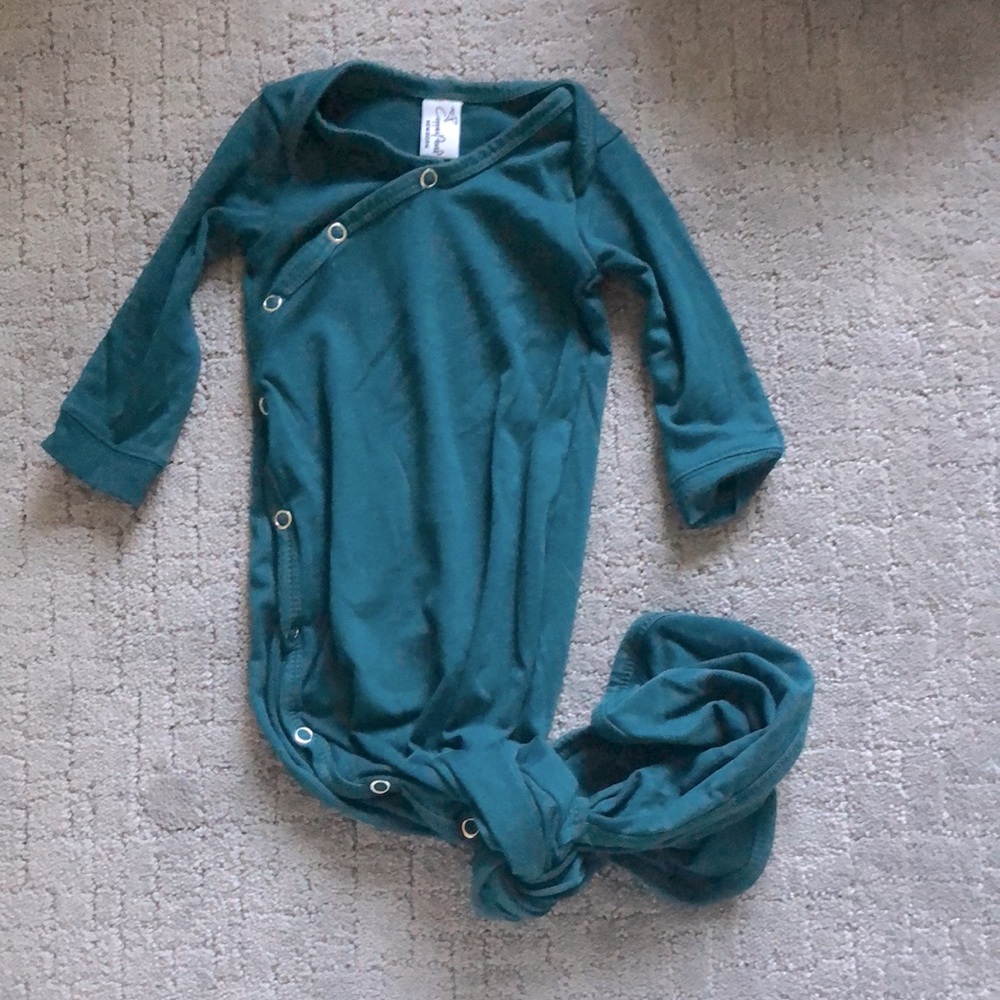 Copper Pearl Knotted Gown size Newborn. Dark blue green / teal / jade